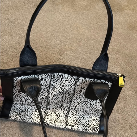 Fossil Black and White Calve Hair Shoulder Bag with Two-Tone Elegance - Picture 8 of 14